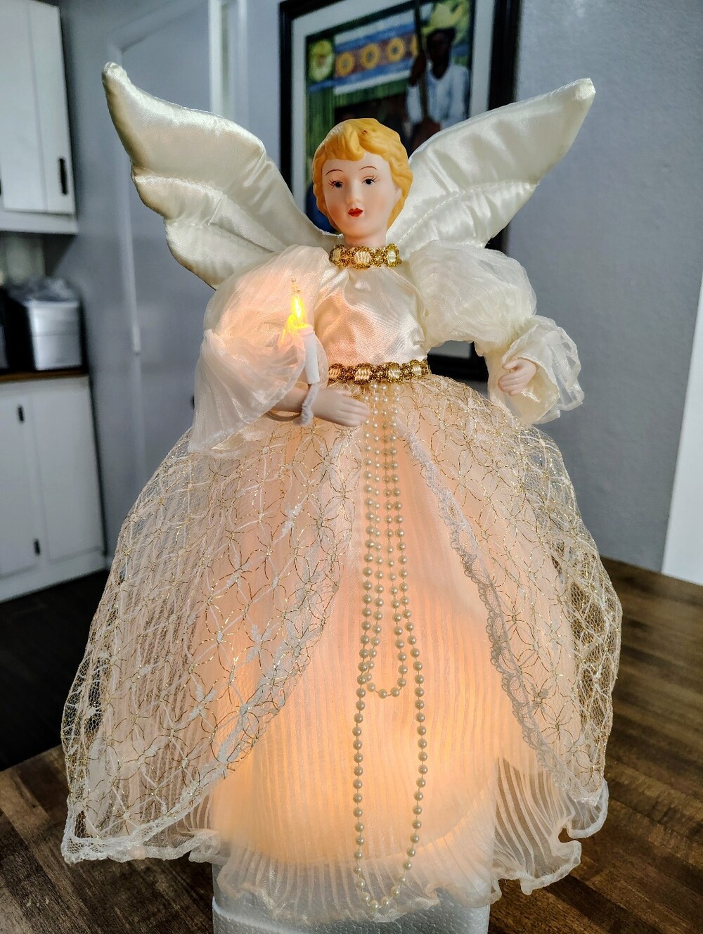 Vintage Sterling Light Up Animated Porcelain Angel Christmas Tree Topper 12"
